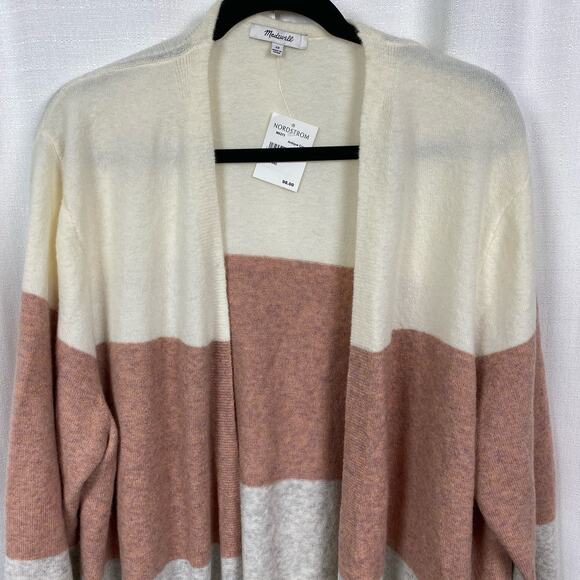 Madewell Antique Cream Colorblock Stripe Wool Blend Kent Cardigan Sz.2x NWT - Picture 6 of 16